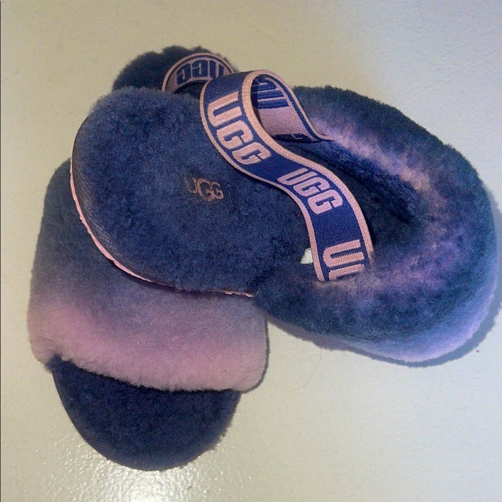 UGG Fluffy Blue and Pink Slippers